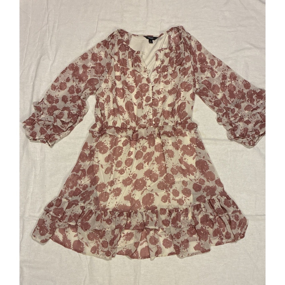 Women's Dress L Blush Floral Pattern Ruffle Feminine Soft Girl Coquette Flowy